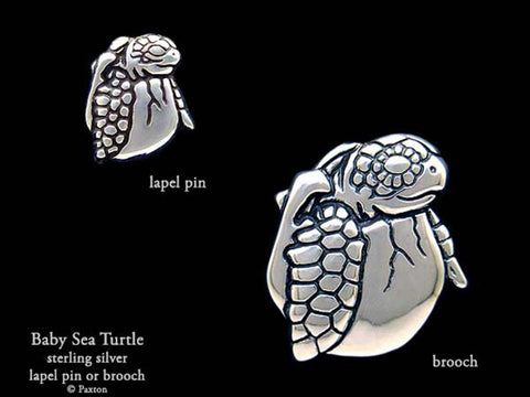 Baby Sea Turtle Lapel Pin Brooch sterling silver