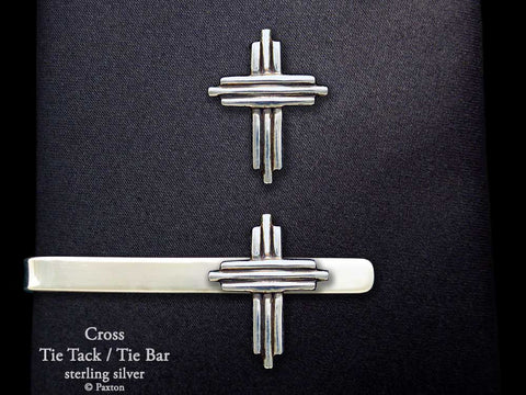 Cross Tie Tack Tie Bar Sterling Silver