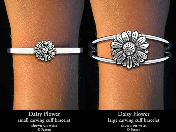 Sterling Silver Daisy Cuff Bracelet / Thick Silver Cuff / Gift 