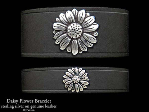 Daisy Flower on Leather Bracelet