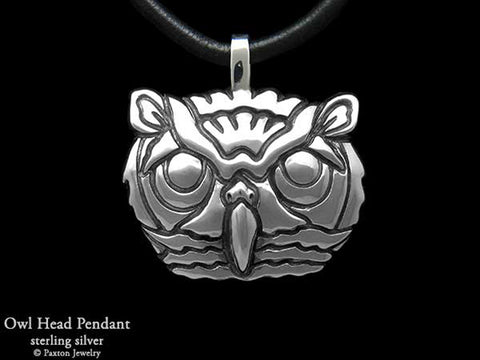 Owl Head Pendant Necklace sterling silver
