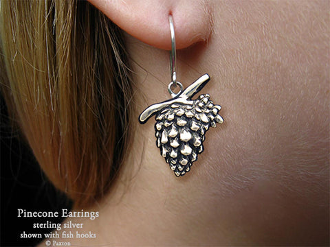 Pine Cone Earrings fishhook sterling silver