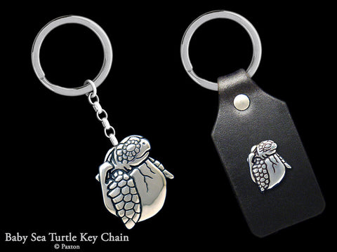 Baby Sea Turtle Key Chain Sterling Silver