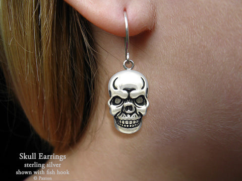 Skull Earrings fishhook sterling silver