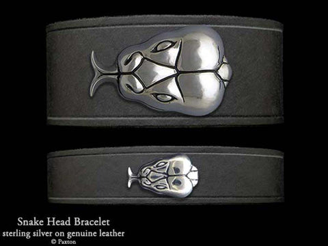 Snake Head on Leather Bracelet