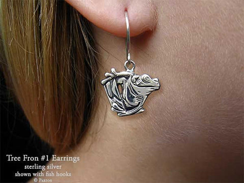 Tree Frog 1 Earrings fishhook sterling silver