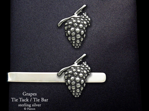 Wine Grapes Tie Tack or Grape Bunch Vine Tie Bar / Tie Clip Sterling Silver