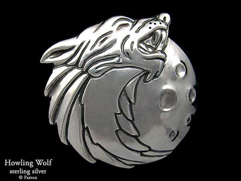 Howling Wolf Head Belt Buckle sterling silver