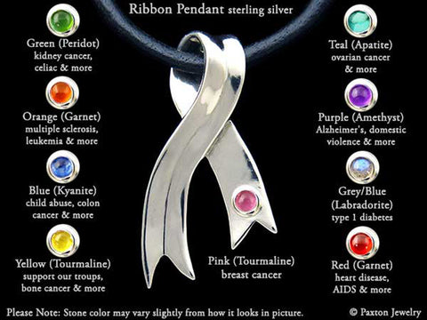 Awareness Ribbon Pendant Necklace Sterling Silver