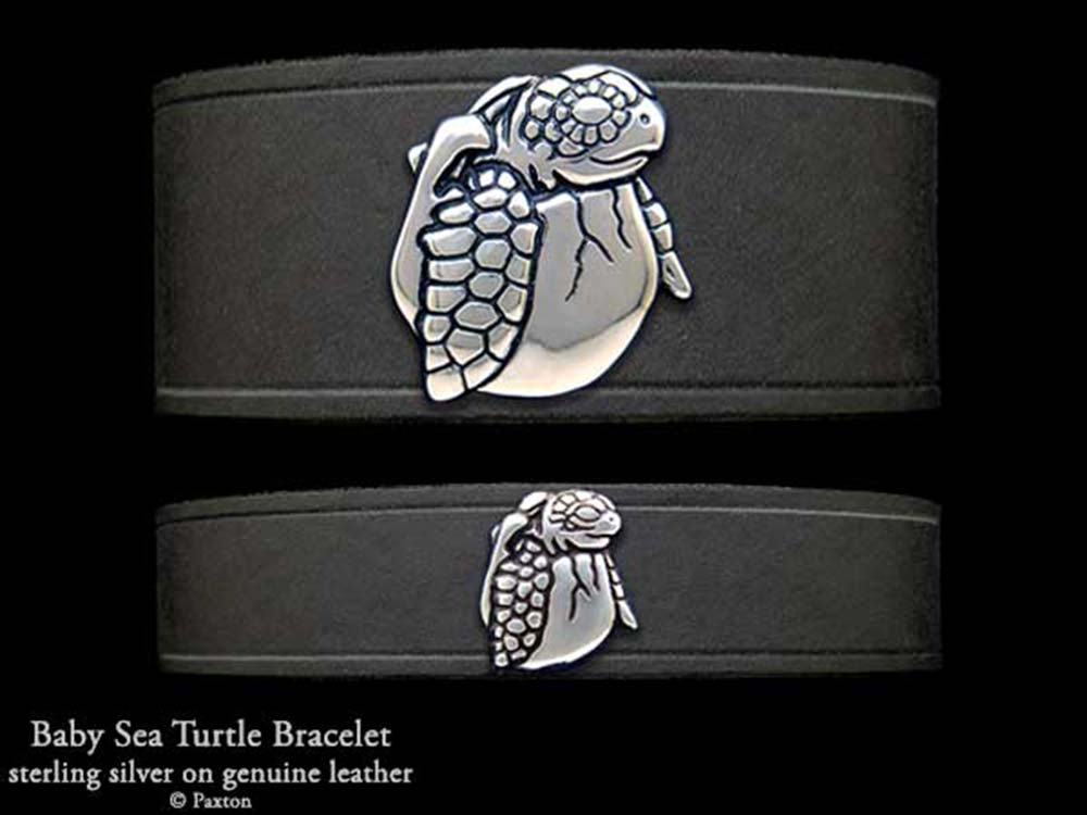 Baby Sea Turtle on Leather Bracelet