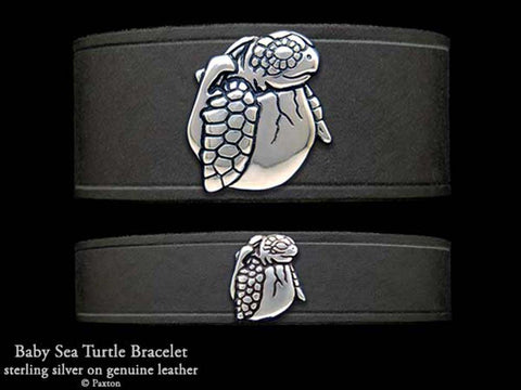 Baby Sea Turtle on Leather Bracelet