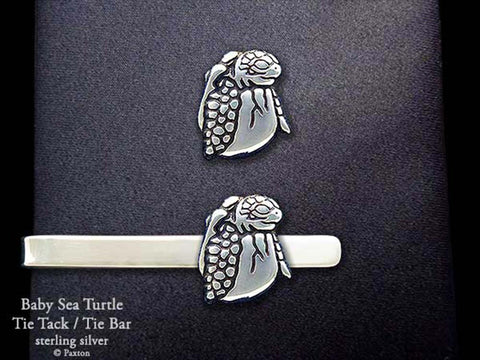 Baby Sea Turtle Tie Tack Tie Bar Sterling Silver