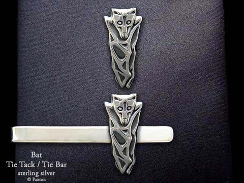 Bat Tie Bar Tie Tack Sterling Silver