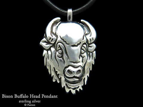 Buffalo Bison Head Pendant Necklace Sterling Silver