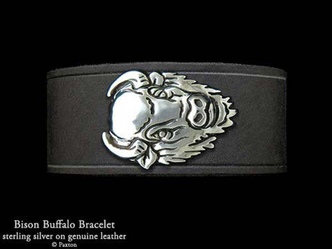 Bison Buffalo Head on Leather Bracelet