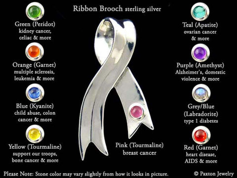 Awareness Ribbon Brooch Pin sterling silver