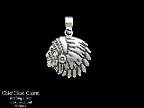 Chief Indian Head Charm Necklace sterling silver
