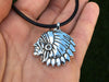 Chief Indian Head Pendant Necklace Sterling Silver