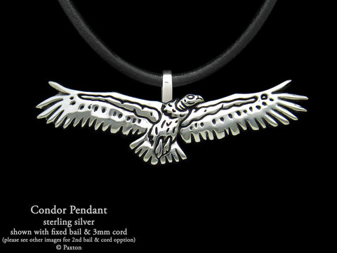 Condor Bird Pendant Necklace Sterling Silver