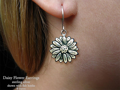 Daisy Flower Earrings fishhook sterling silver