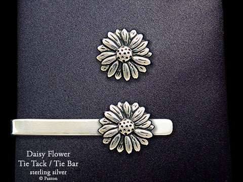 Daisy Flower Tie Tack Tie Bar Sterling Silver