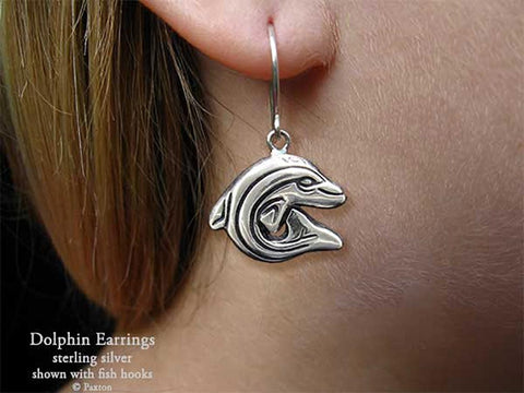Dolphin Earrings fishhook sterling silver