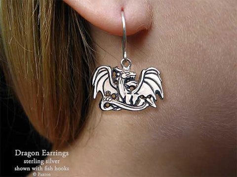 Dragon Earrings fishhook sterling silver