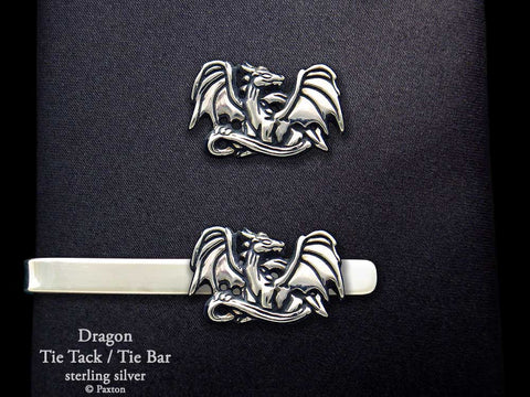 Dragon Tie Tack Tie Bar Sterling Silver