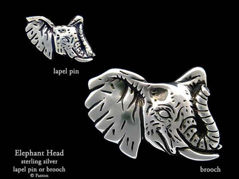 Elephant Head Lapel Pin Brooch sterling silver