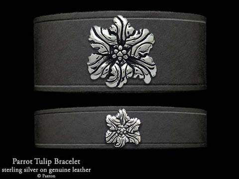 Parrot Tulip Flower on Leather Bracelet