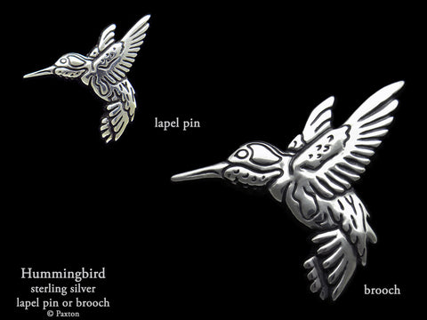 Hummingbird Lapel Pin or Hummingbird Brooch Sterling Silver