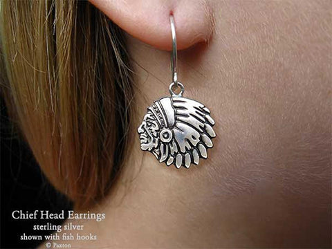 Chief Head Earrings fishhook sterling silver