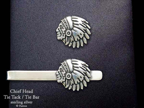 Indian Chief Head Tie Tack Chief Head Tie Bar sterling silver