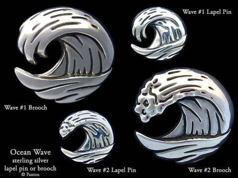 Ocean Wave lapel Pin Brooch sterling silver