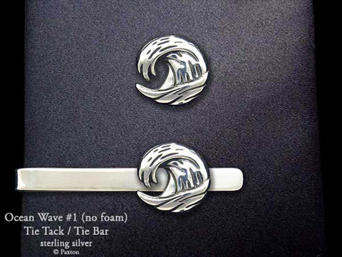Ocean Wave #1 Tie Tack Tie Bar sterling silver