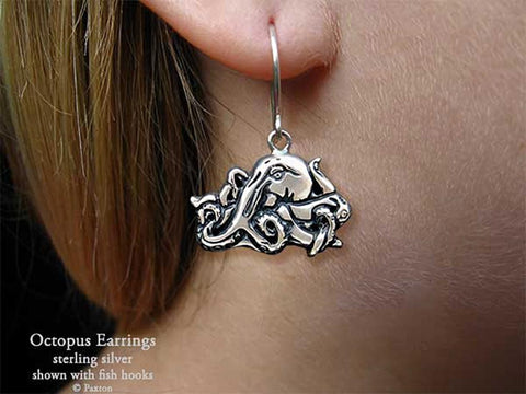 Octopus Earrings fishhook sterling silver