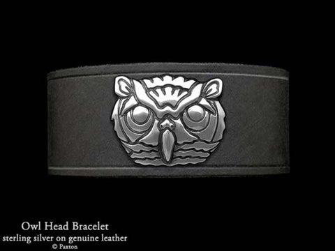Owl Head on Leather Bracelet