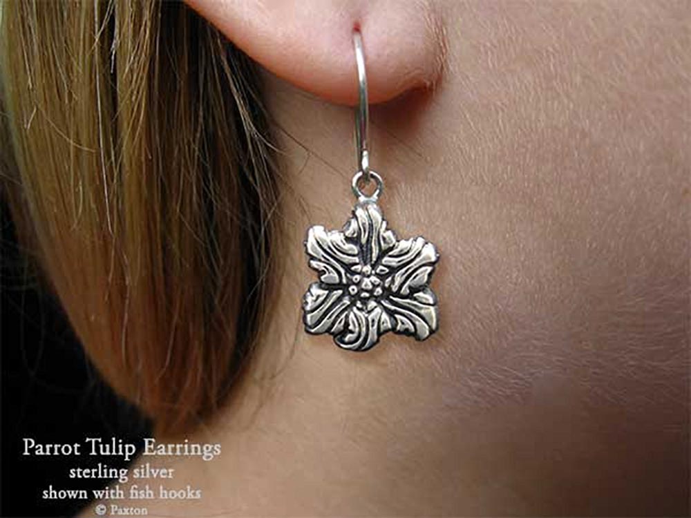 Parrot Tulip Flower Earrings fishhook sterling silver