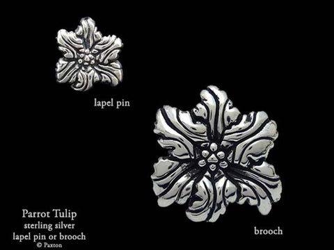 Parrot Tulip Flower Brooch pin sterling silver