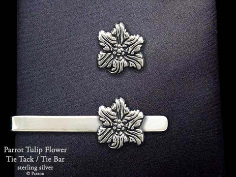 Parrot Tulip Flower Tie tack Tie Bar sterling silver