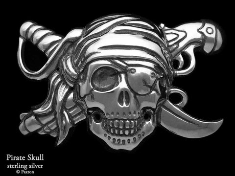 Pirate Skull Belt Buckle sterling silver