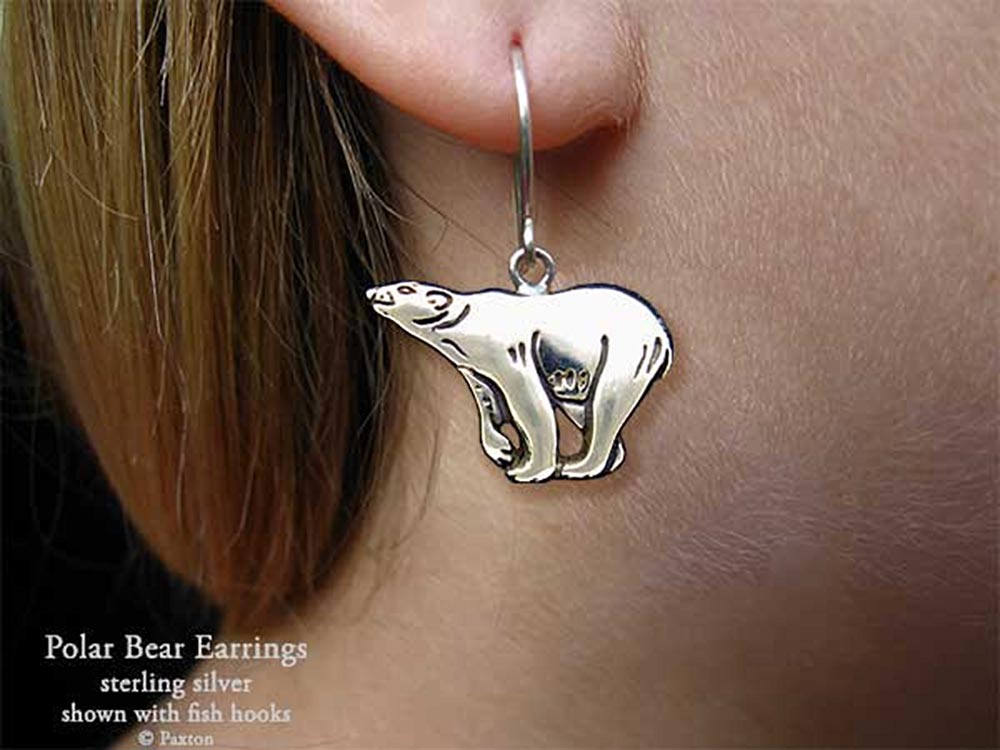 Polar Bear Earrings in Sterling Silver by Paxton Jewelry Fish Hook