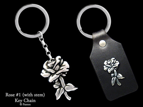 Rose Flower Key Chain Sterling Silver