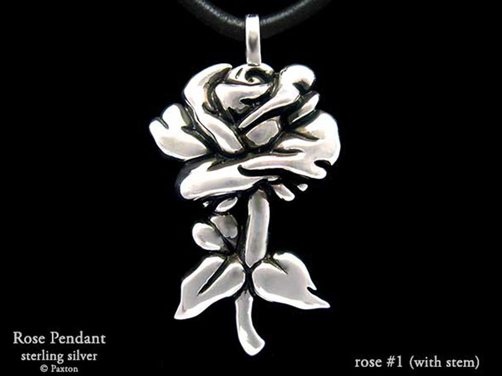 Rose Flower Pendant Necklace Sterling Silver