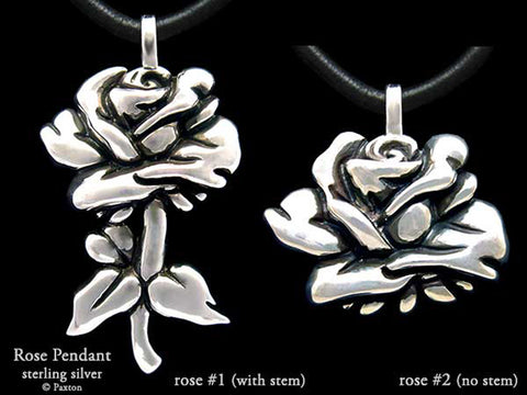 Rose Flower Pendant Necklace Sterling Silver