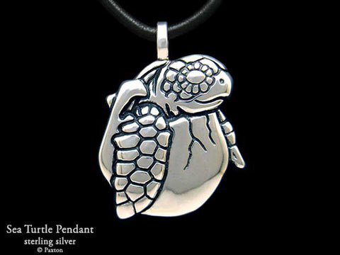 Baby Sea Turtle Pendant Necklace sterling silver