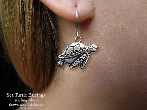 Sea Turtle Earrings fishhook sterling silver