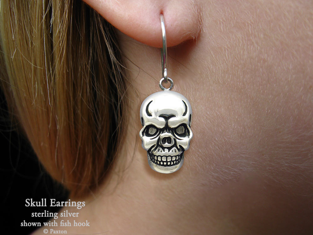 Skull Earrings fishhook sterling silver