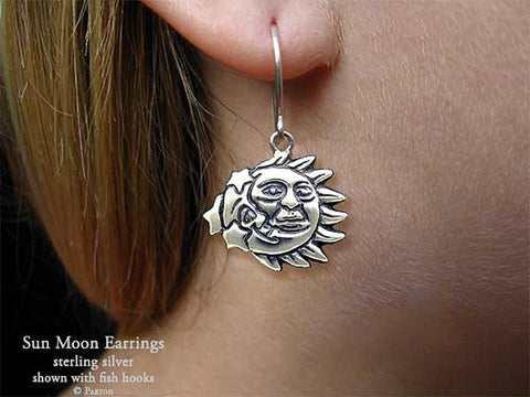 Sun Moon Earrings fishhook sterling silver