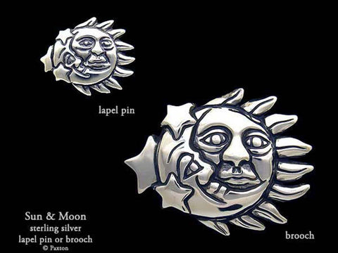 Sun Moon Lapel Pin Brooch sterling silver